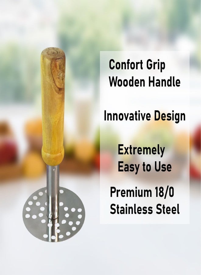 DeoDap Kitchen Stainless Steel Potato Masher, Pav Bhaji Masher with Wooden Handle - Image 3